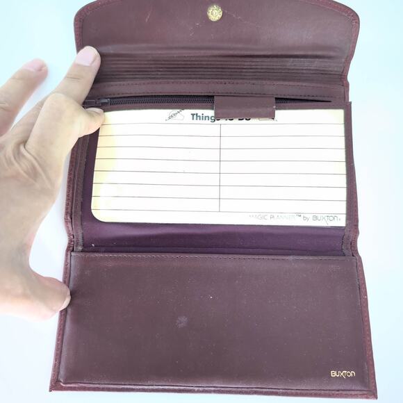 Vintage Buxton Burgundy Brown Cashmere Cowhide Leather Wallet & Coin Purse - GUC - Picture 6 of 10